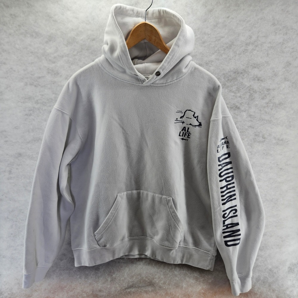 Pacific & Co. AL Life Dauphin Island Hoodie Sweatshirt Large Unisex White EUC‎